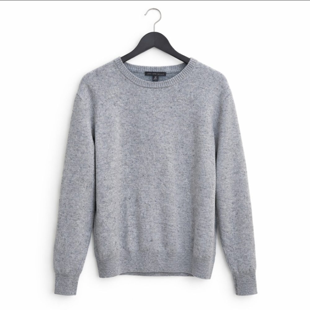 Saks Fifth Avenue Black Label Gray Merino Wool Blend Mens Crew Neck Sweater XL